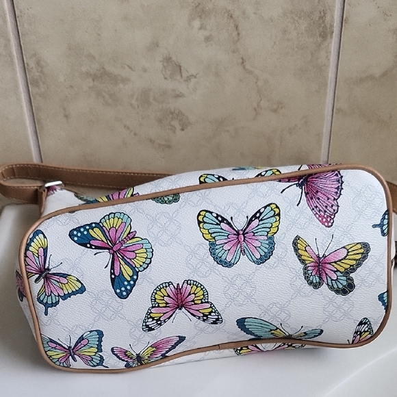 Kim Rogers Butterfly Print White and Tan Women's Bag - Picture 4 of 6